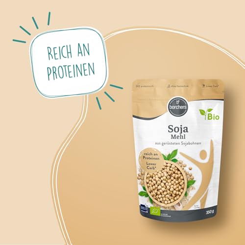 BORCHERS Bio Sojamehl, 350g, aus gerösteten Sojabohnen, veganer Ei-Ersatz, Premium Mehl, zum Backen & Kochen