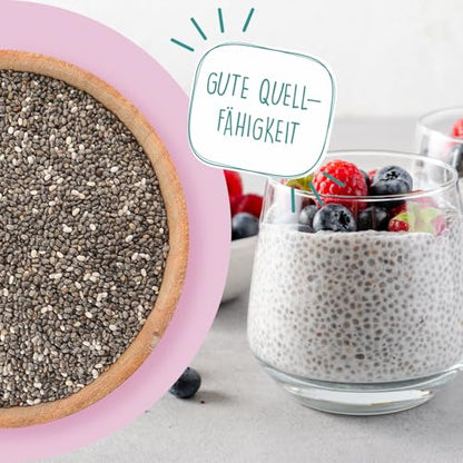 BORCHERS Chiasamen schwarz, 250g, Hohe Quellfähigkeit, ballaststoffreich, Proteinquelle, Omega-3-Fettsäuren, zuckerarm, vegan, Ideal zum Toppen, Backen und Kochen