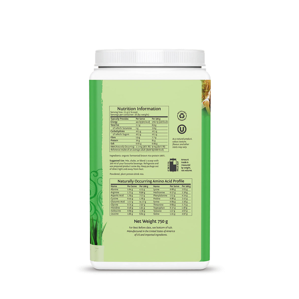 Sunwarrior natürliches Reisprotein - 750g - fit and life shop