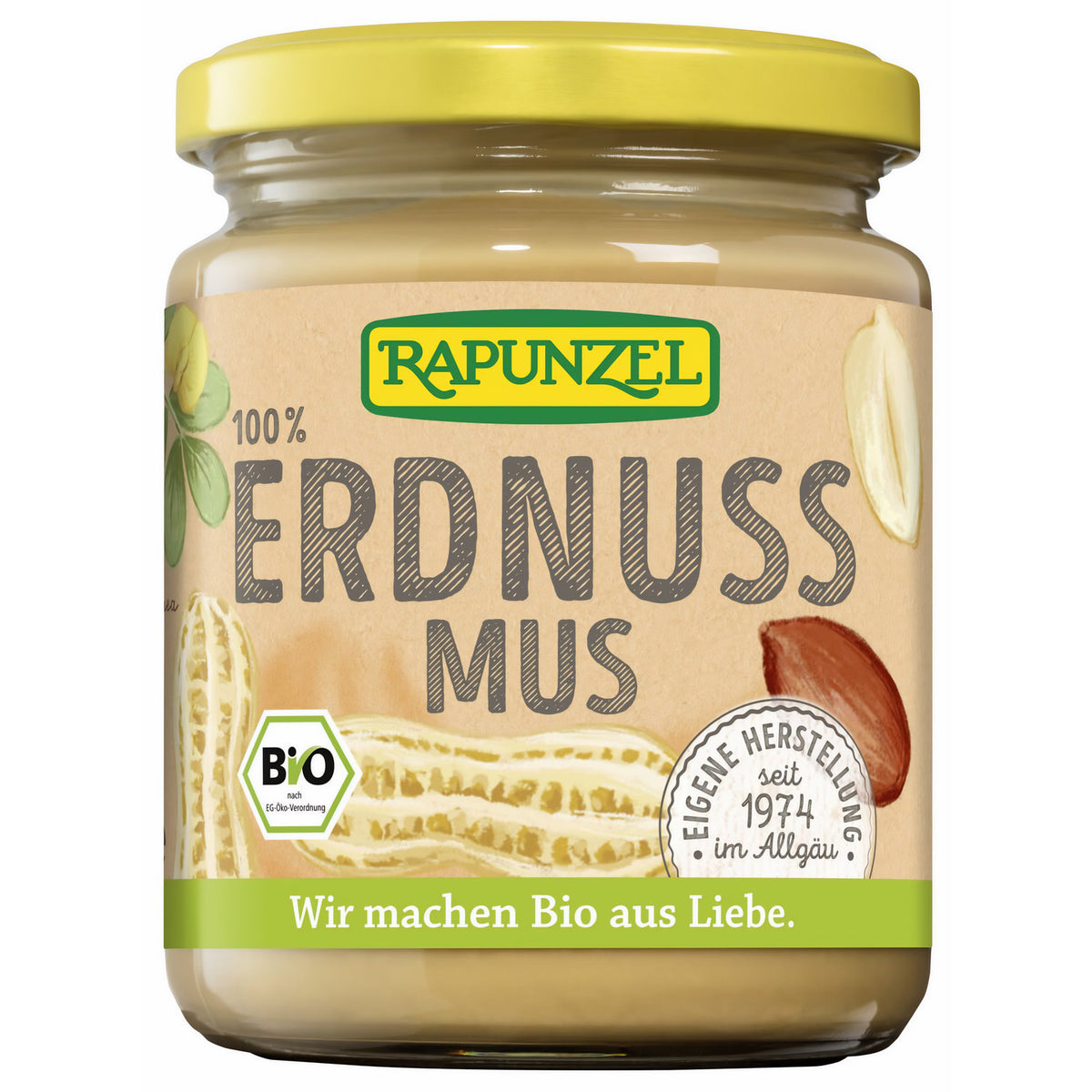Rapunzel Bio Erdnussmus fein 500g in einem Glas, ideal zum Kochen, mit cremiger Textur und natürlichen Erdnussgeschmack