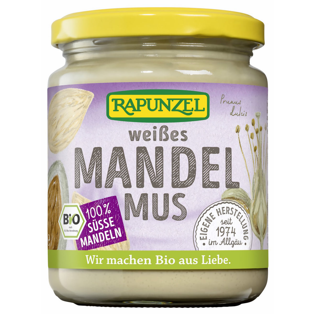 Weißes Bio-Mandelmus von Rapunzel in 250g Packung, cremige Konsistenz, ideales Bio-Kochprodukt aus Europa.