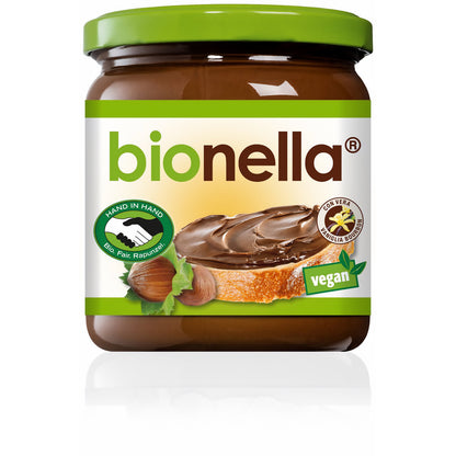 Veganer Rapunzel Bionella Nussnougat-Creme in 400g Glas, cremige Nuss-Nougat-Butter mit Nüssen und Kakao, zum Kochen und Backen