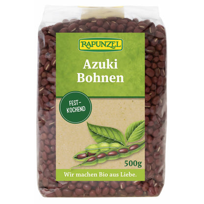 Bio Azukibohnen von Rapunzel in einer Schüssel, ideal zum Kochen, ab 500g packungsgröße, nachhaltige Bio-Qualität.