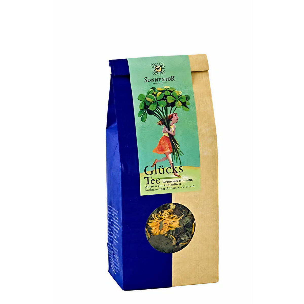 Bio Glücks Tee lose von Sonnentor, lose Blätter für aromatischen Kräutertee in 50g Verpackung, naturbelassen und bio-zertifiziert