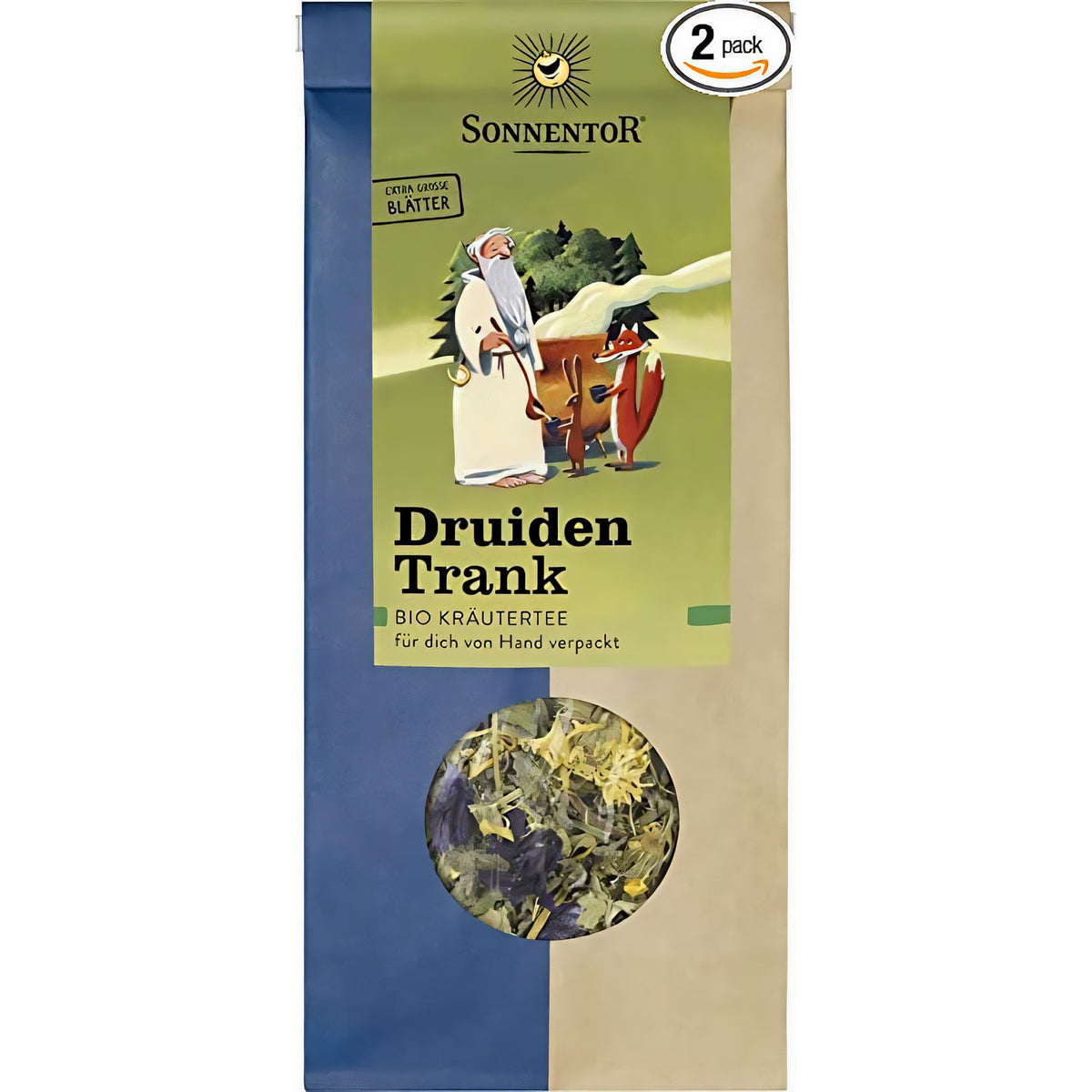 Bio Druidentrank Kräutertee von Sonnentor, lose, für ein natürliches Frühstück, mit getrockneten Kräutern in einer Packung.