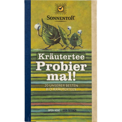 Sonnentor Probier mal! Kräutertee, eine Auswahl der 20 besten Kräutertees in einer Teemischung, in einer Packung.