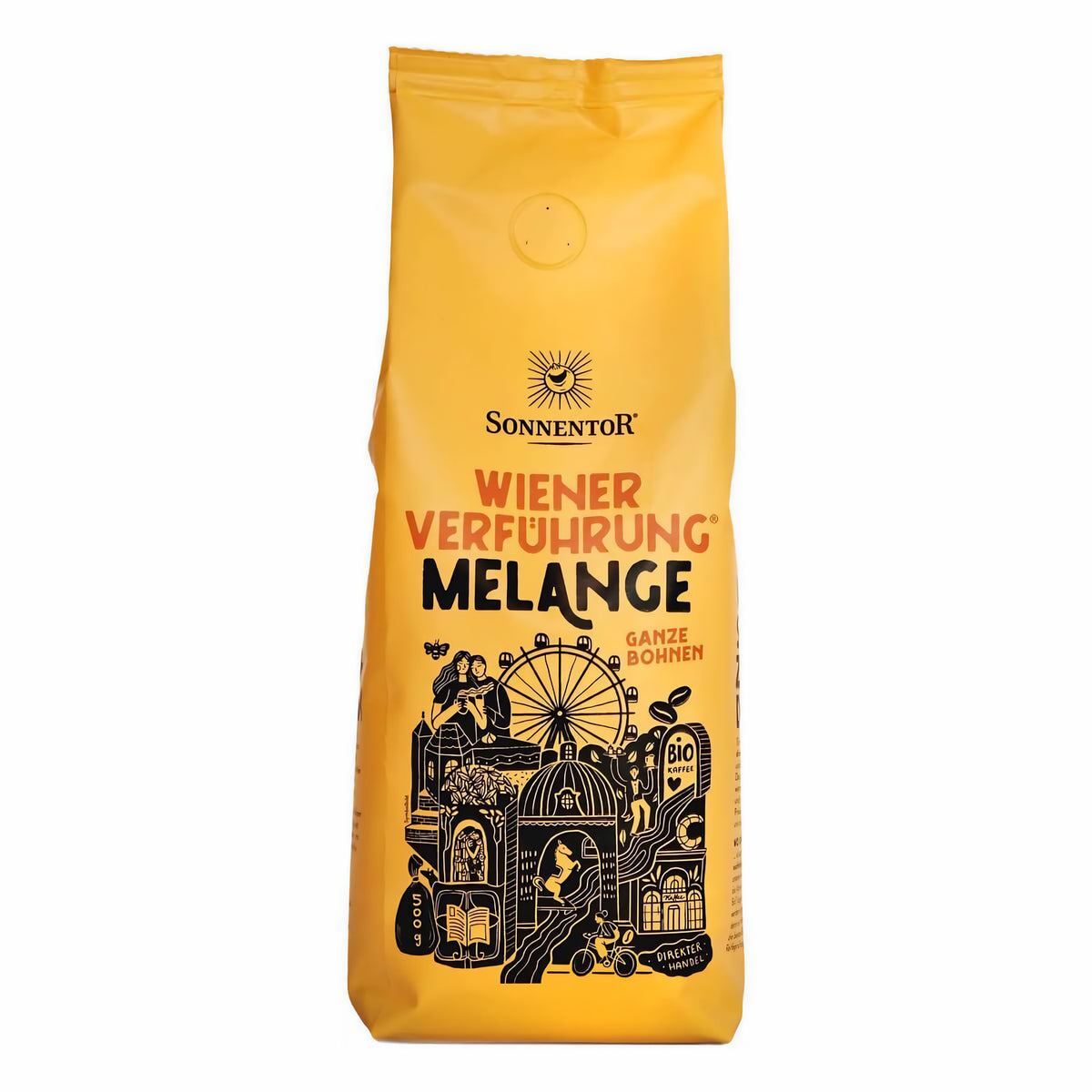 Sonnentor Wiener Verführung Melange Kaffee, frisch gemahlene Bohnen in 500g Packung für Frühstückskaffee.