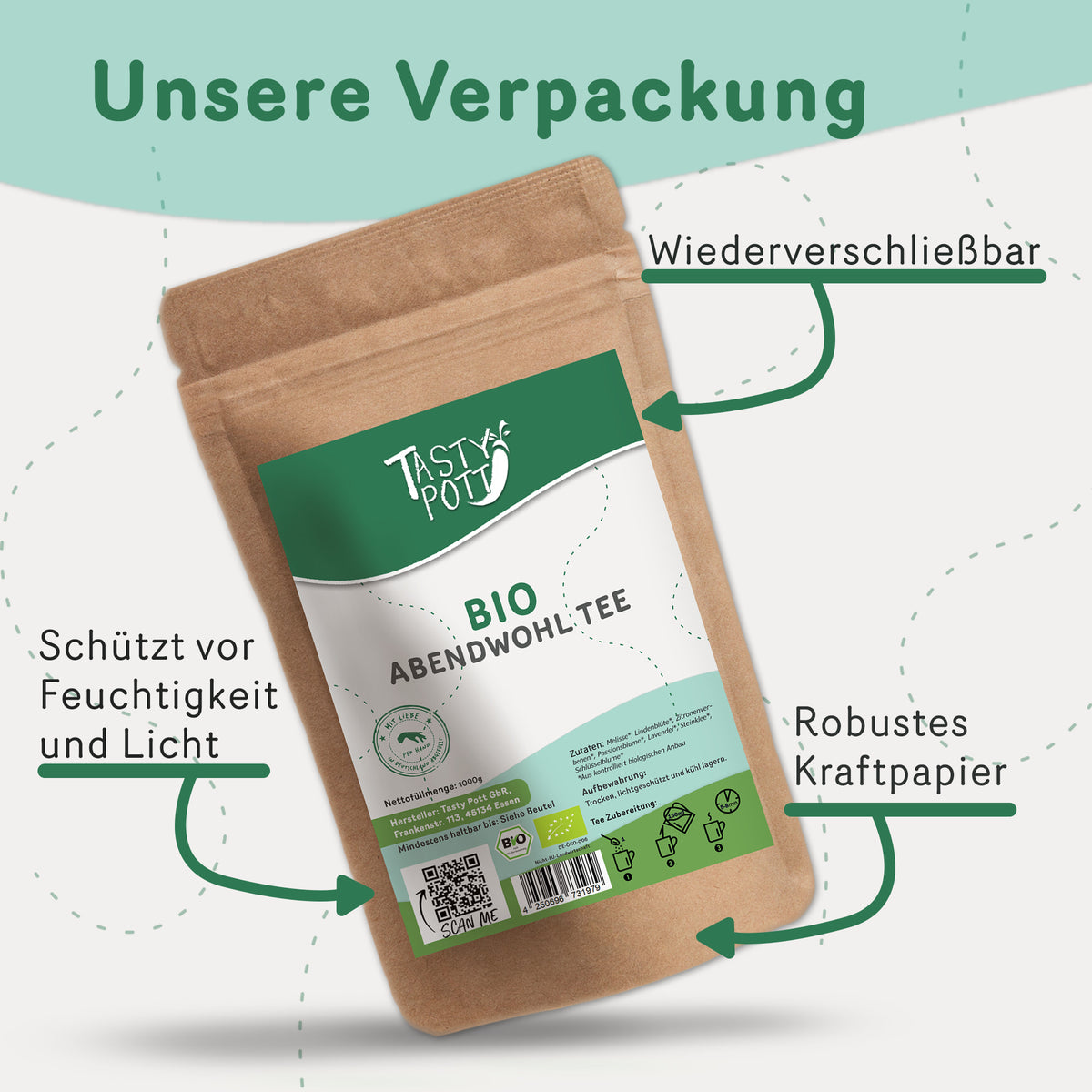 Tasty Pott Bio Abendwohl Tee 20g Dose - fit and life shop
