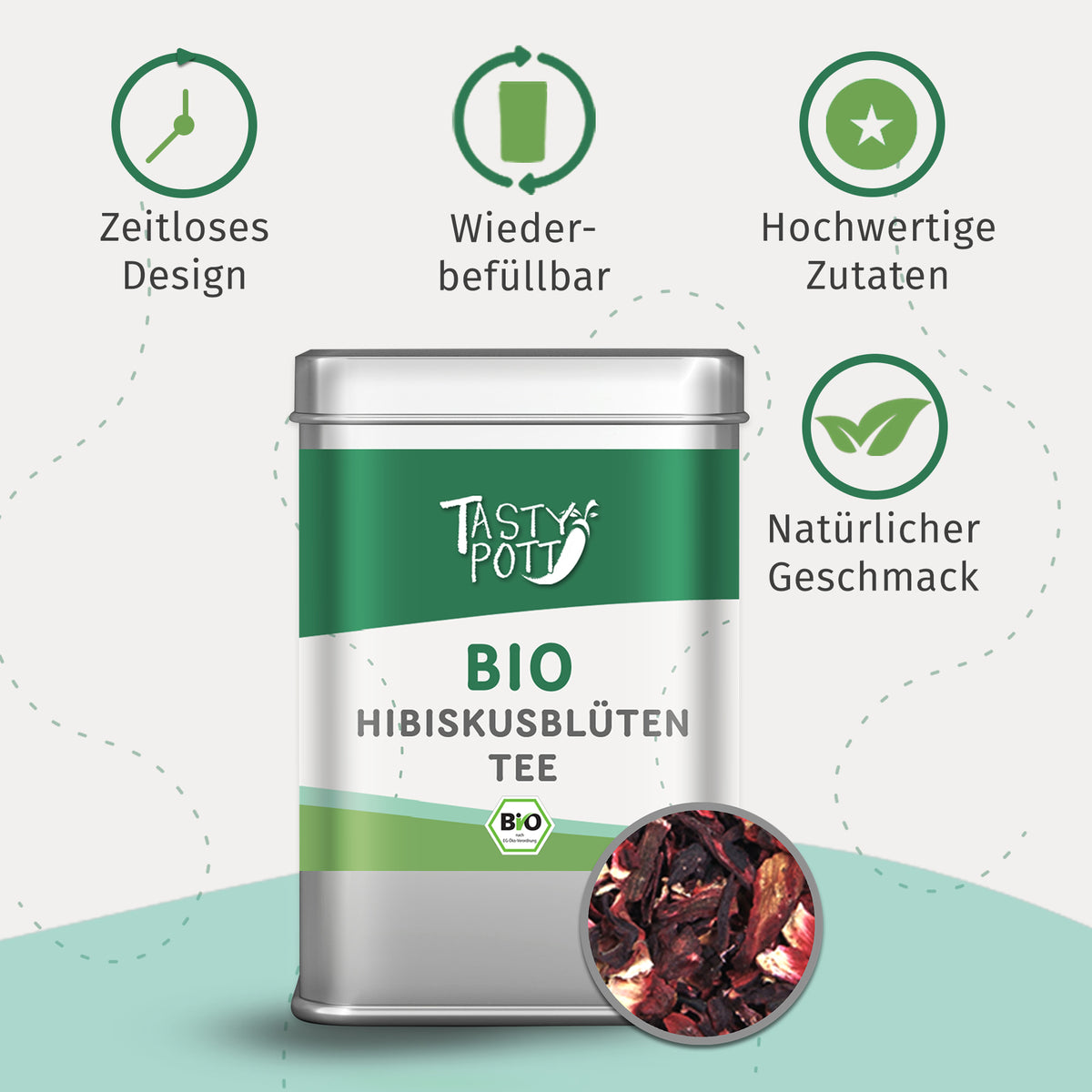 Hibiskusblüten Tee Bio getrocknete Hibiskusblüten - 20g Dose Tasty Pott - fit and life shop