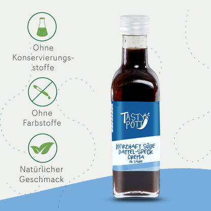Dattel Speck Crema Essigzubereitung - 100 ml Flasche von Tasty Pott - fit and life shop
