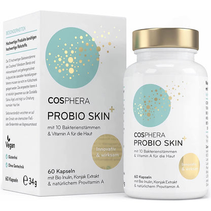 Hochdosiertes Probiotikum Cosphera Probio Skin Kapseln, 60 Kapseln, Nährstoffpräparat für gesunde Haut und Darmgesundheit
