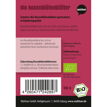 Wohltuer Bio Rosenblütenblätter Tee, Essenzen, Bädern, Küche 100g - fit and life shop