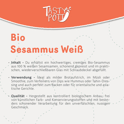 Sesammus weiß - Bio Sesammus Tahin | 500 g Glas Tasty Pott - fit and life shop