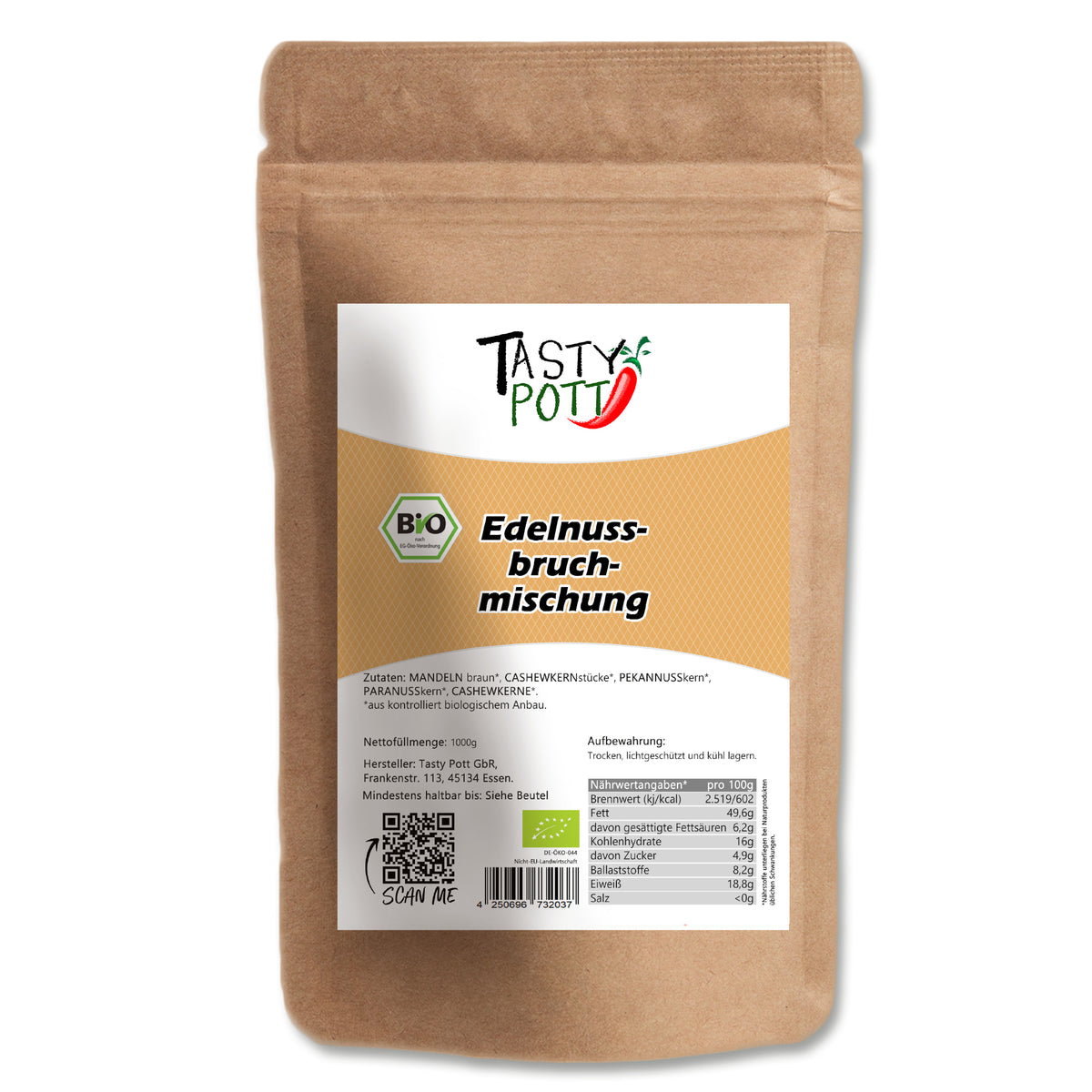 Tasty Pott Bio Edelnussbruchmischung 1000g Beutel - fit and life shop