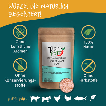 Bolivianisches Rosé Salz Granulat (2-4mm) 100g Dose von Tasty Pott - fit and life shop