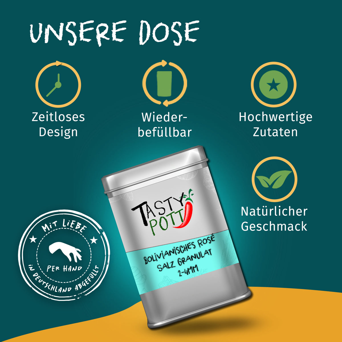 Tasty Pott Bolivianisches Rosé Salz Granulat (2-4mm) Nachfüllbeutel 250g - fit and life shop