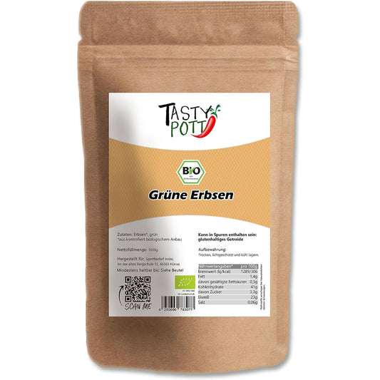 Grüne Erbsen Bio - Hülsenfrüchte in Bio Qualität - 1kg Beutel Tasty Pott - fit and life shop