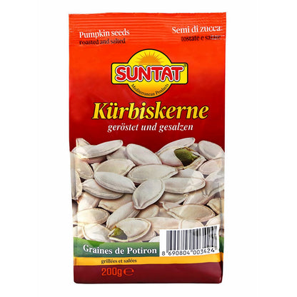 SUNTAT Kürbiskerne ungeschält geröstet & gesalzen (4 x 200 g Packung) - fit and life shop