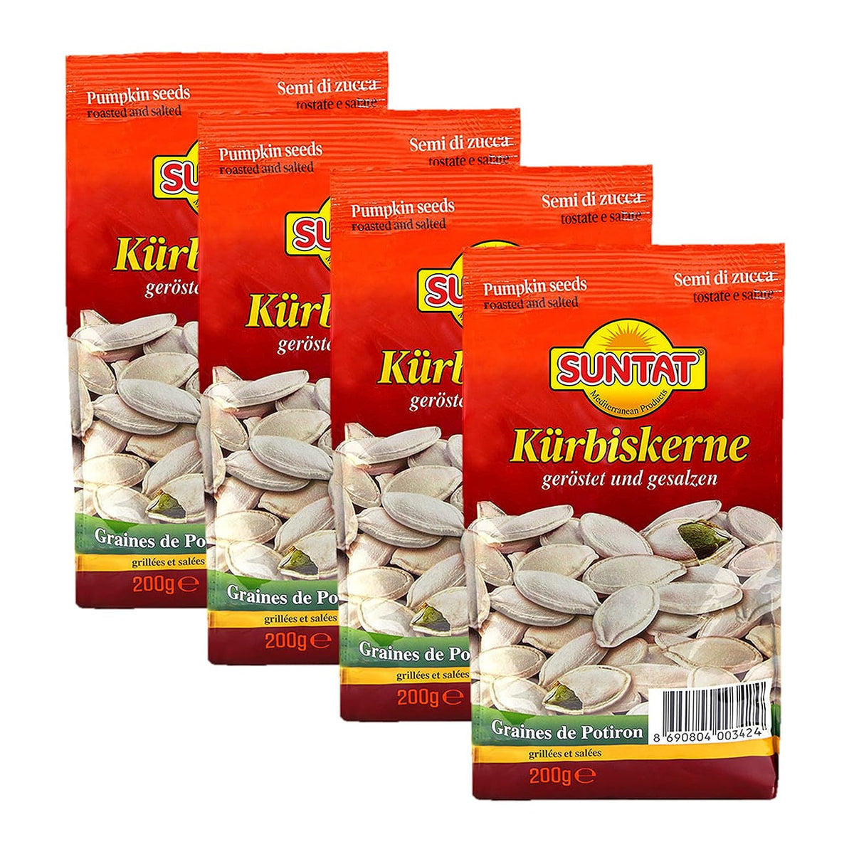 SUNTAT Kürbiskerne ungeschält geröstet & gesalzen (4 x 200 g Packung) - fit and life shop