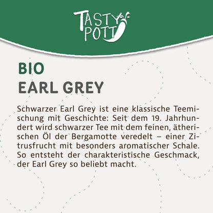 Dosen mit TASTY-POTT Bio Earl Grey Tee mit Bergamotte, 50g, aromatischer Schwarztee in dekorativer Verpackung