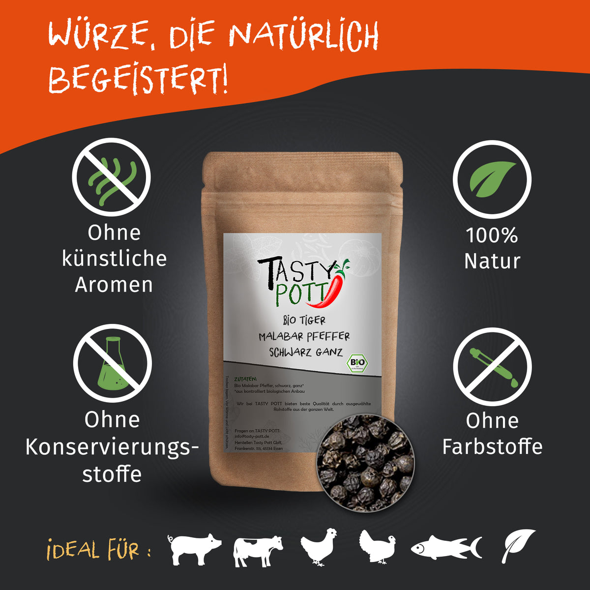 Tasty Pott Bio Malabar Pfeffer ganz - im Beutel — Abbildung 3