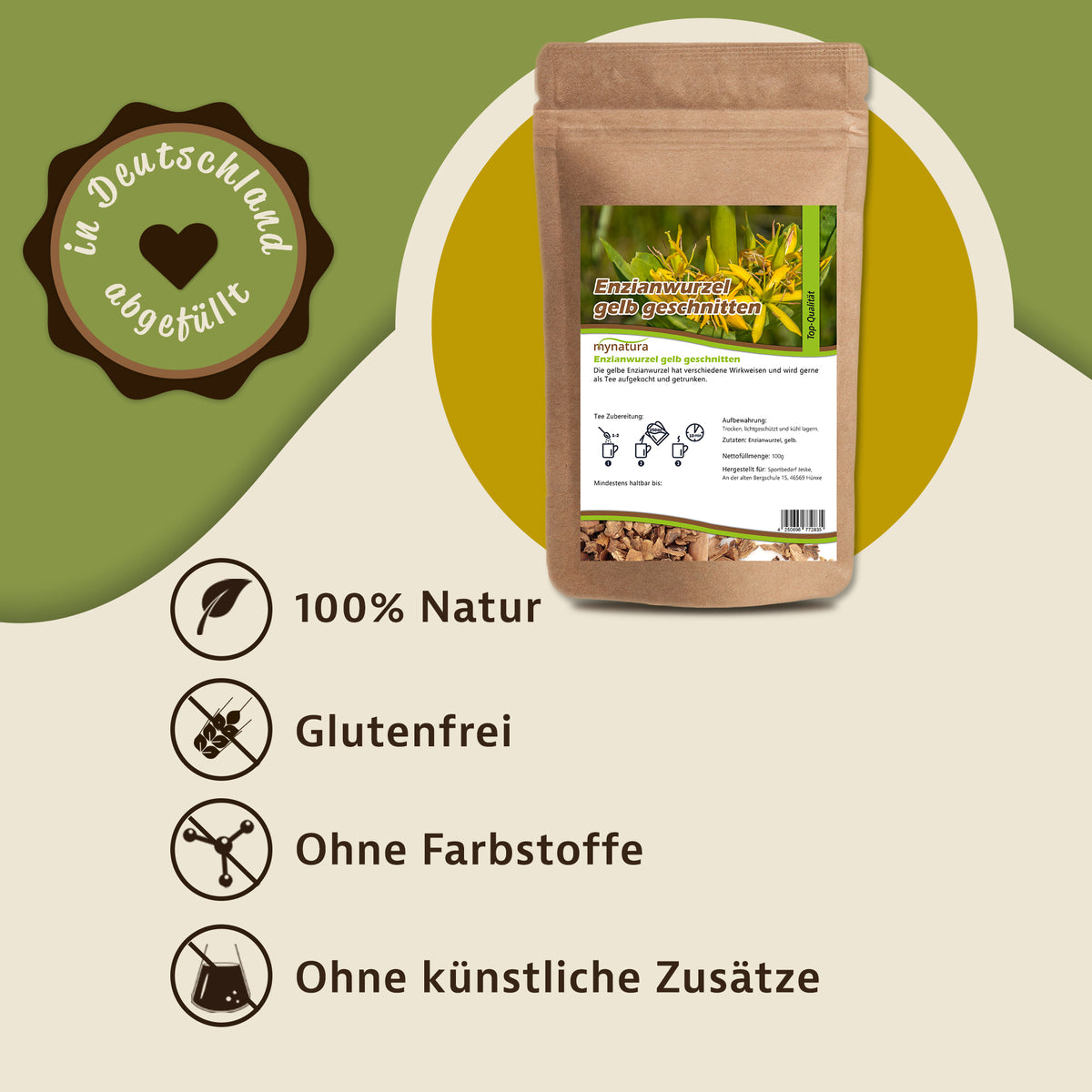 Mynatura gelbe Enzianwurzel - getrocknet und geschnitten - 100g — Abbildung 2