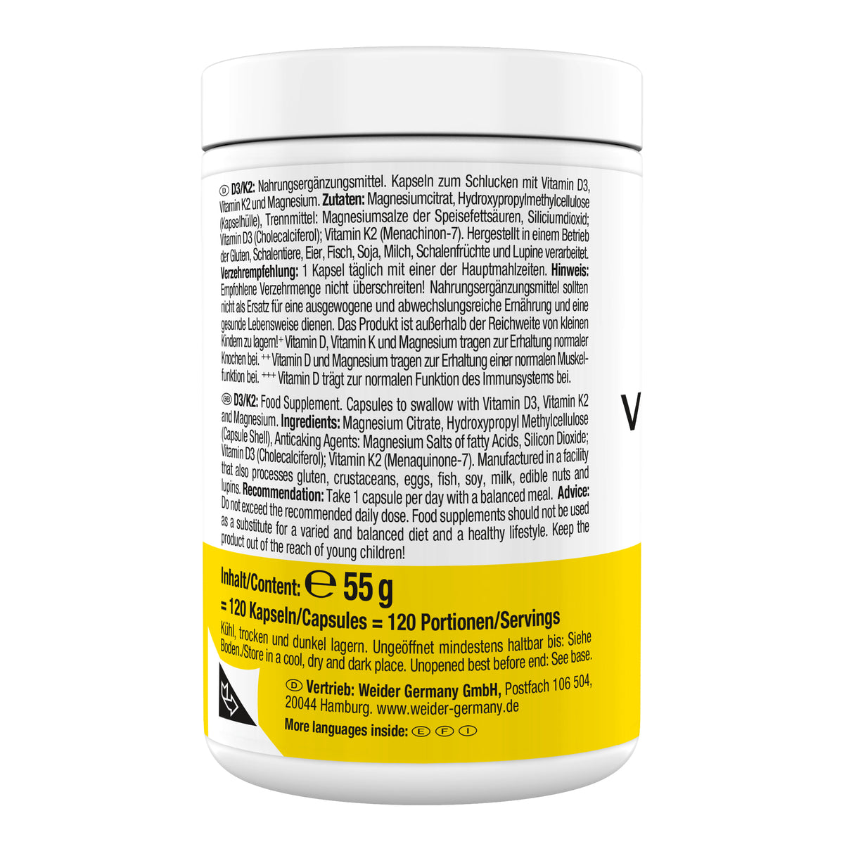WEIDER Vitamin D3/K2 Kapseln - 120 Caps pro Dose — Abbildung 4