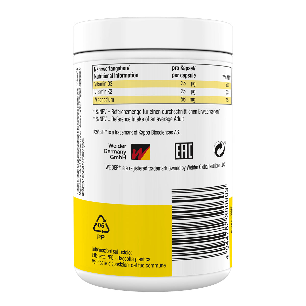 WEIDER Vitamin D3/K2 Kapseln - 120 Caps pro Dose — Abbildung 5