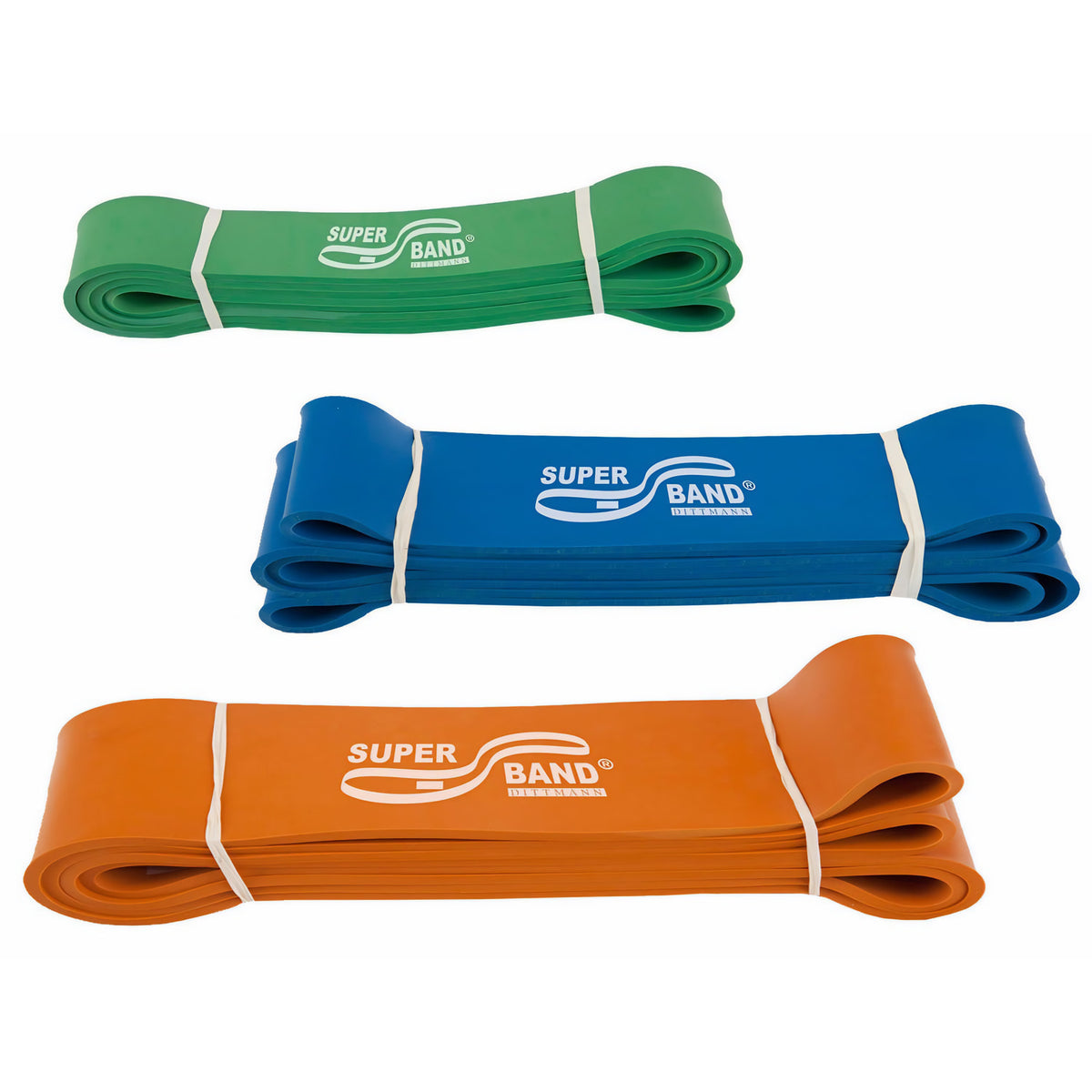 Dittmann Gymnastikband SUPERBAND - 3er Kombi - Grün, Blau, Orange — Abbildung 4