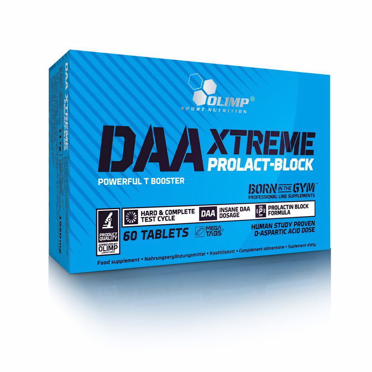 Olimp DAA Xtreme Packung mit 60 Tabletten, Produkt ohne weitere Gegenstände vor weißem Hintergrund.