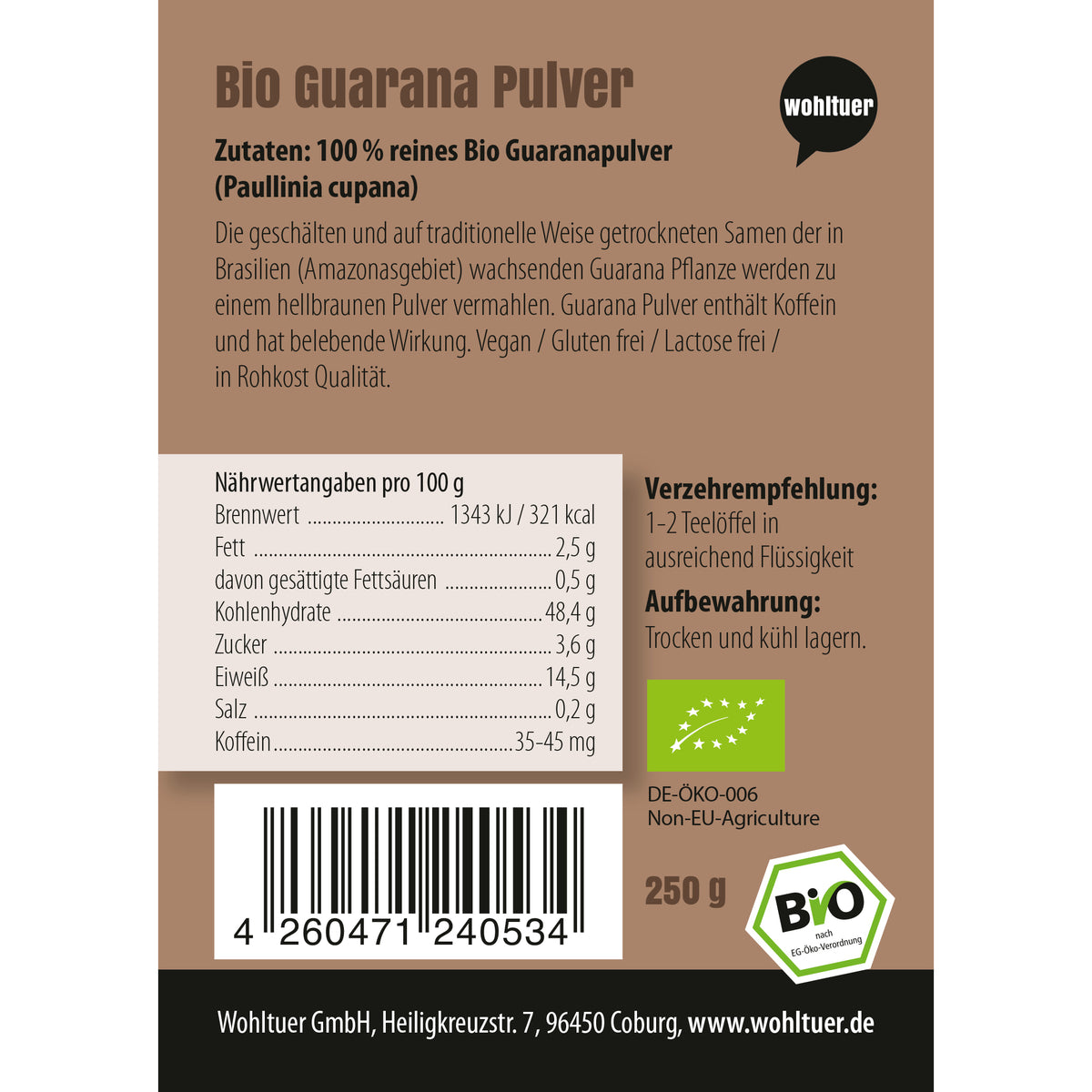 Wohltuer Bio Guarana Pulver - 250g — Abbildung 4