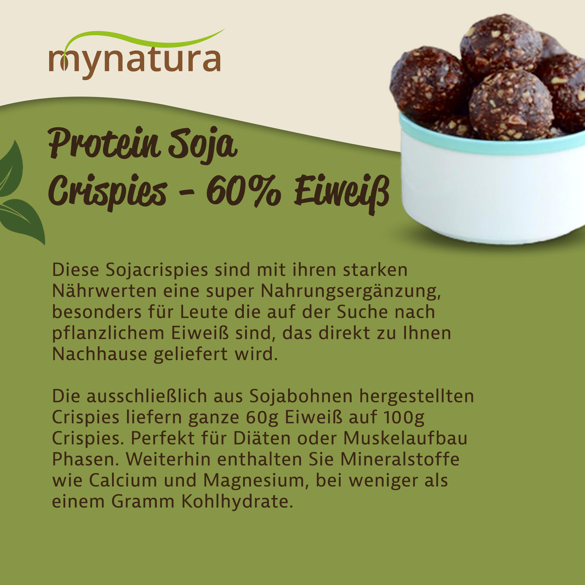 Mynatura Soja Protein Crispies - Eiweiß 60% – 1kg Beutel — Abbildung 3