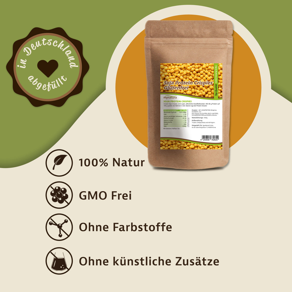 Mynatura Soja Protein Crispies - Eiweiß 60% – 1kg Beutel — Abbildung 2