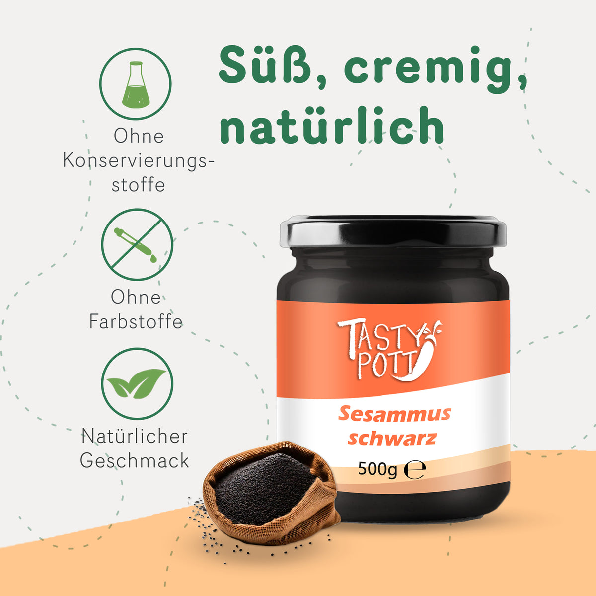 Tasty Pott Sesammus schwarz - schwarzes Tahin - 500g Glas — Abbildung 3