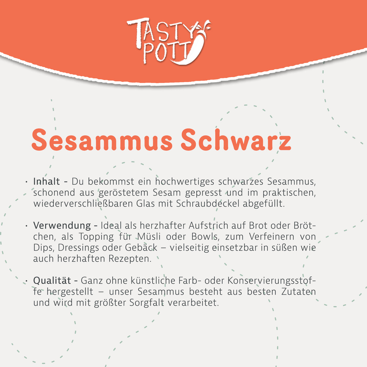 Tasty Pott Sesammus schwarz - schwarzes Tahin - 500g Glas — Abbildung 2