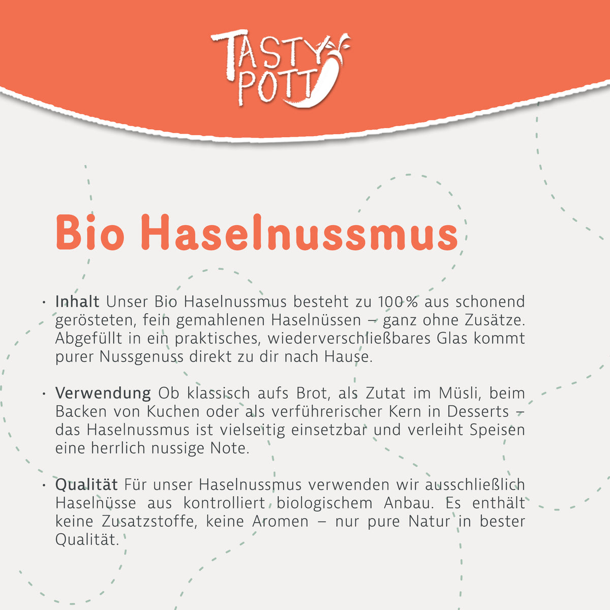 Tasty Pott Bio Haselnussmus 500g Glas — Abbildung 2