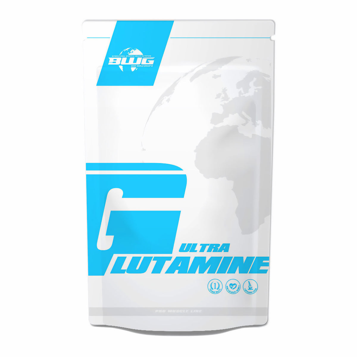 Beutel mit BWG Ultra L-Glutamin und Vitamin B6 von BodyworldGroup, 1000g, Pulverform für Nahrungsergänzung
