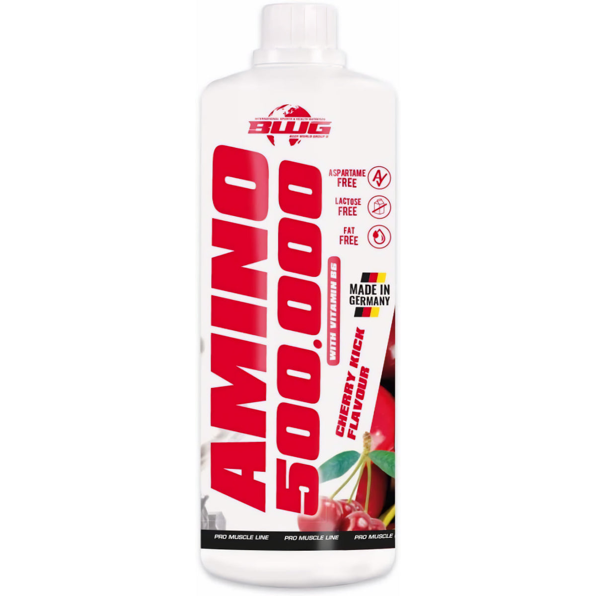 BodyworldGroup BWG Amino Liquid Cherry Kick 500.000, flüssiges Amino-Produkt in 1000ml Flasche mit Kirschgeschmack