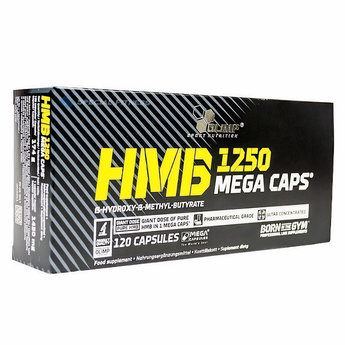 Olimp HMB Mega Caps Mineralien, 120 Kapseln, 1250 mg HMB in schwarzer Kapsel, für Muskelaufbau und Regeneration
