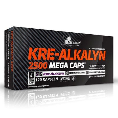 Olimp Kre-Alkalyn® 2500 Mega Caps, 120 Kapseln, alkalines Creatin Supplement in schwarzen Kapseln, für Muskelaufbau