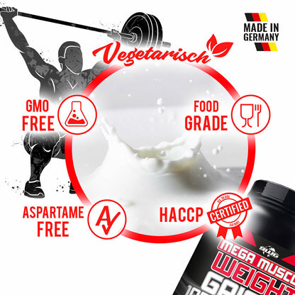 BWG Mega Muscle Weight Gainer von BodyworldGroup in verschiedenen Geschmacksrichtungen, 5 kg Packung mit Pulver für Muskelaufbau