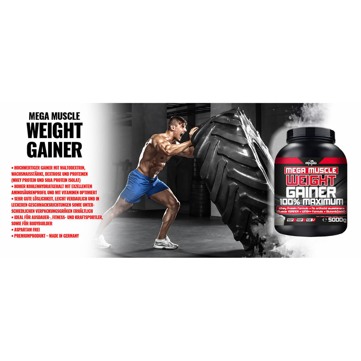 BWG Mega Muscle Weight Gainer von BodyworldGroup, 5kg, in verschiedenen Geschmacksrichtungen, Pulver für Muskelaufbau und Gewichtszunahme