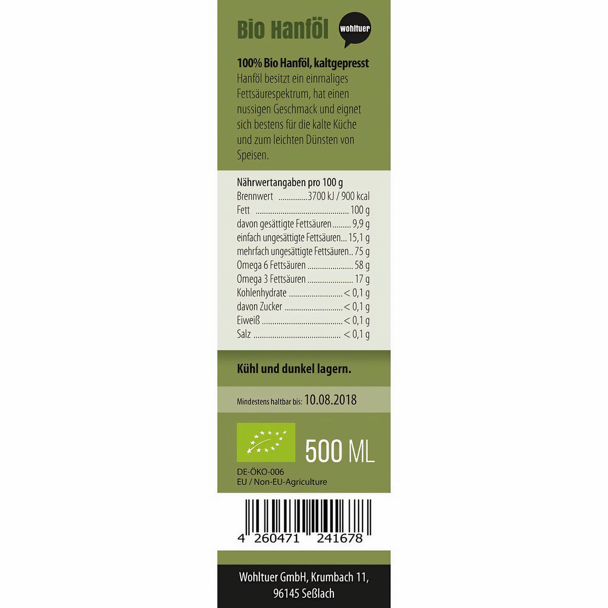 Wohltuer Bio Hanföl kaltgepresst - 500ml — Abbildung 5