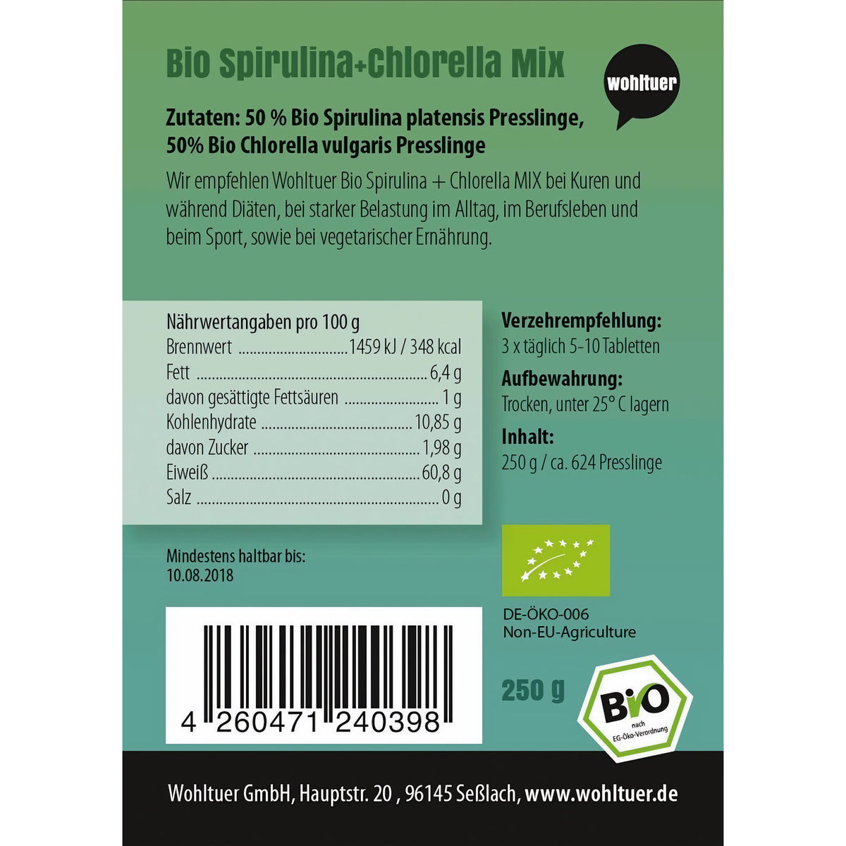 Wohltuer Spirulina + Chlorella Bio Algen Mix Tabletten - 250g — Abbildung 4