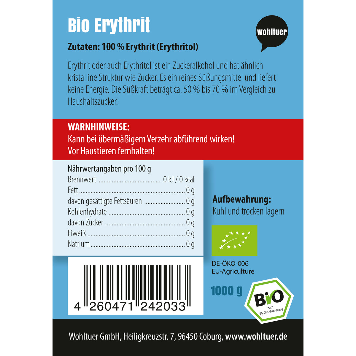 Wohltuer Bio Erythrit Süßmittel  - 1000g — Abbildung 4