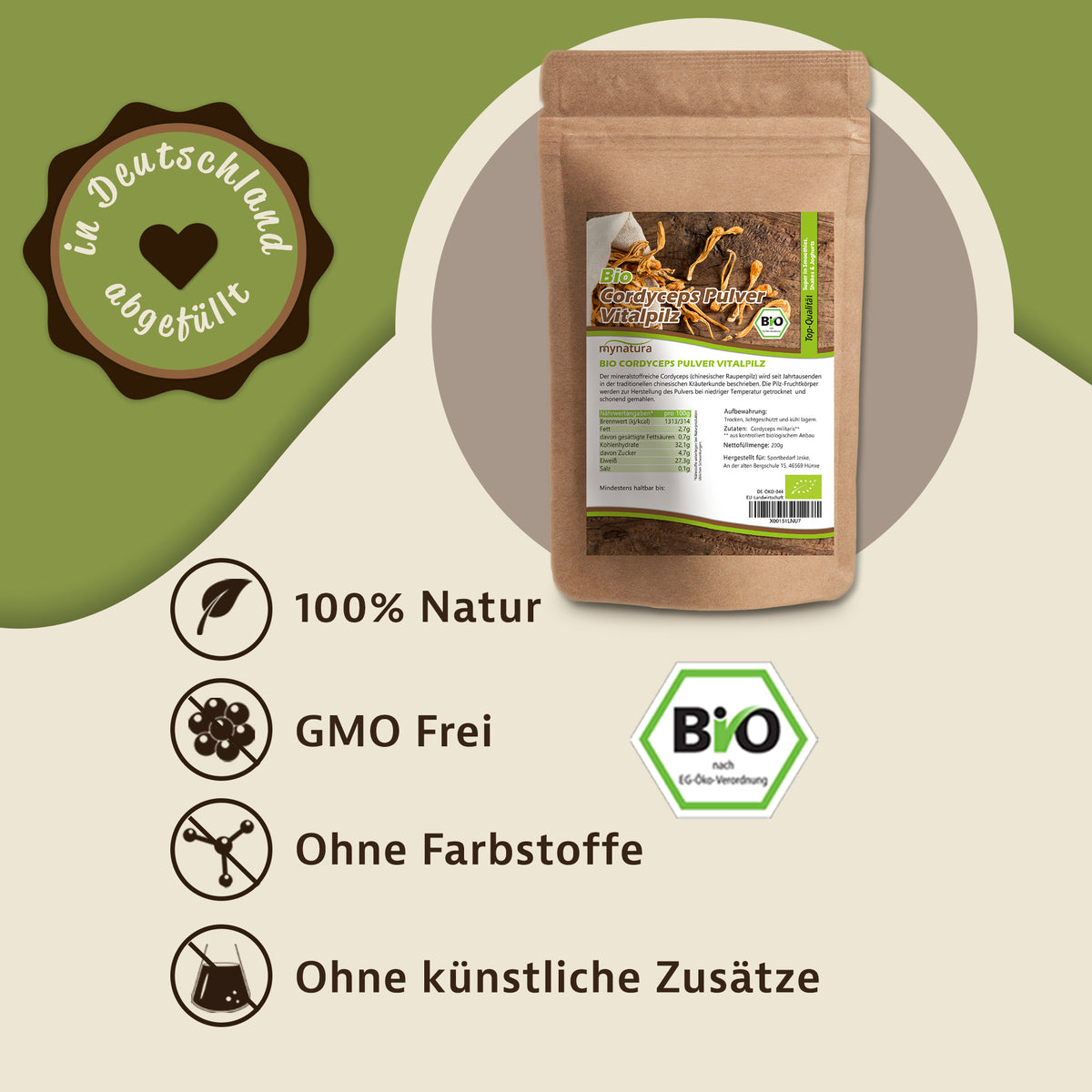Mynatura Bio Cordyceps Pilzpulver – 200g — Abbildung 2