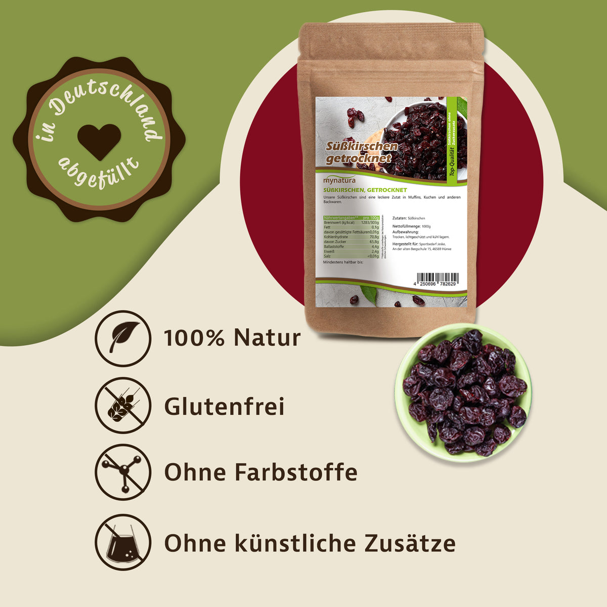 Mynatura Getrocknete Süßkirschen – ab 1000g - fit and life shop