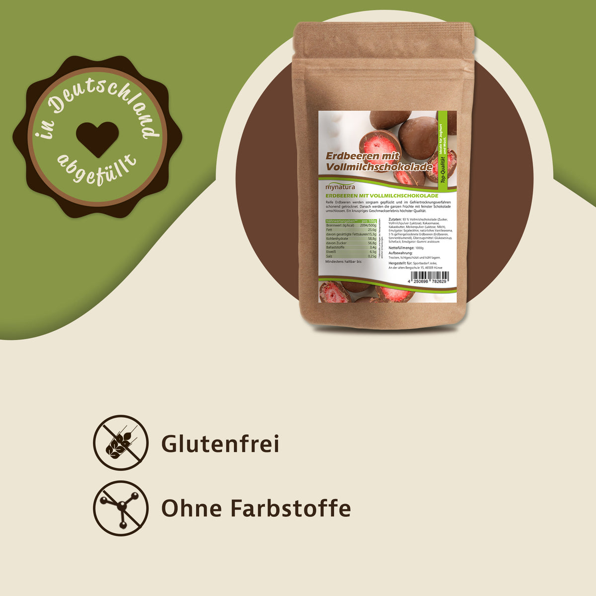 Mynatura gefriergetrocknete Erdbeeren in Vollmilchschokolade - ab 1000g - fit and life shop