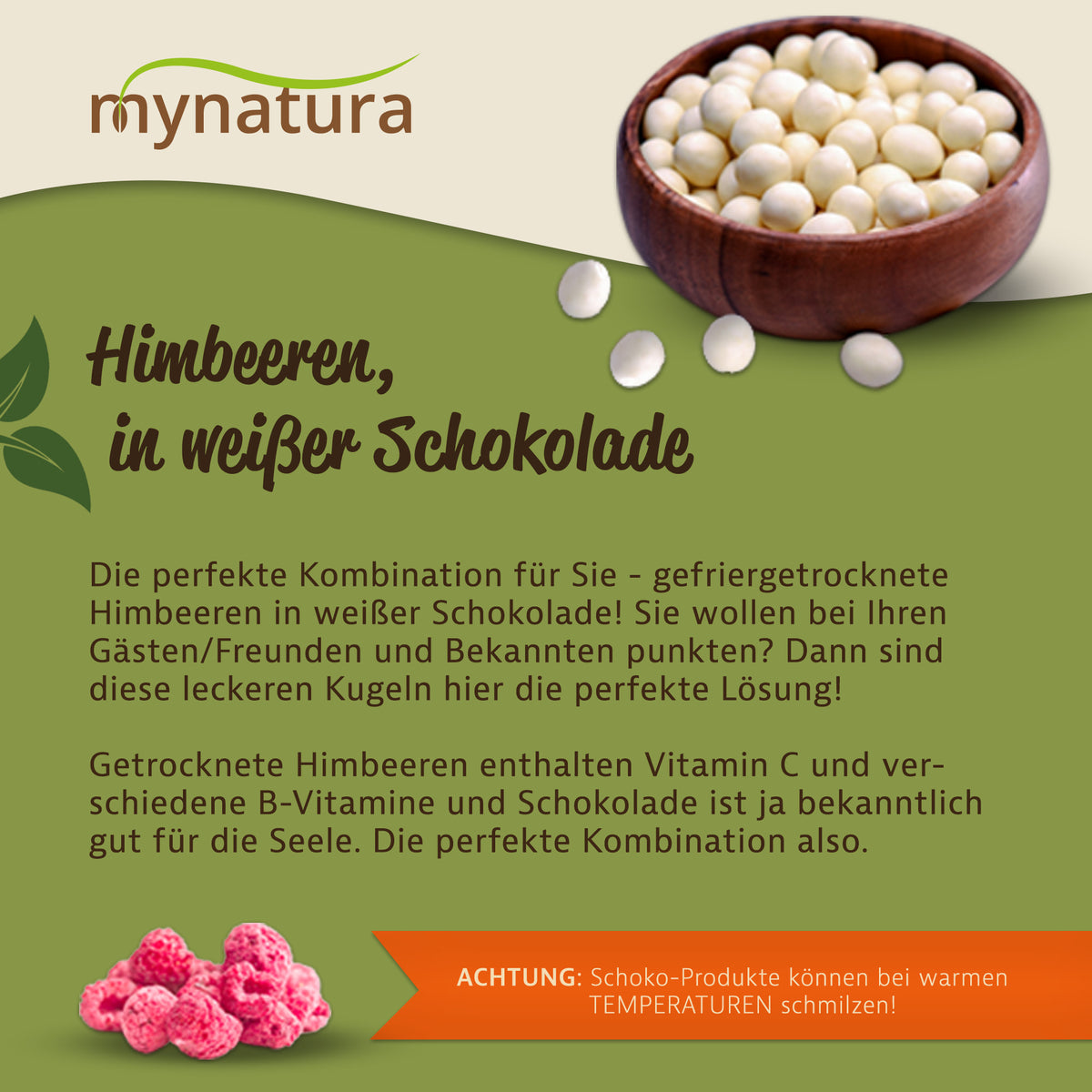 Gefriergetrocknete Himbeeren in weißer Schokolade – ab 1000g - fit and life shop