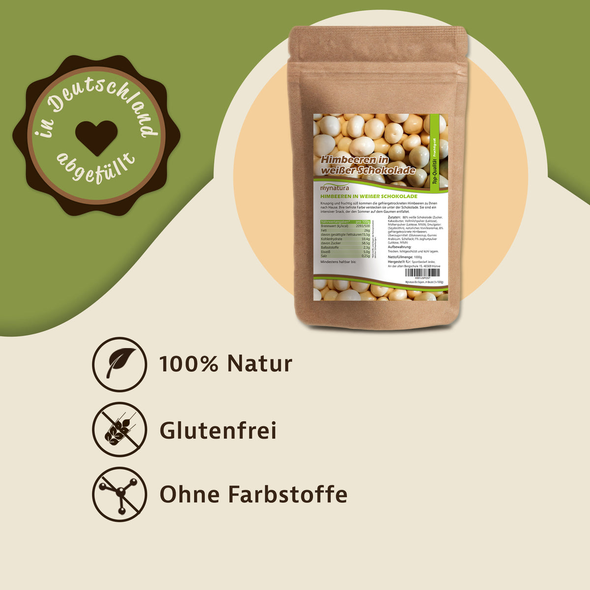 Gefriergetrocknete Himbeeren in weißer Schokolade – ab 1000g - fit and life shop